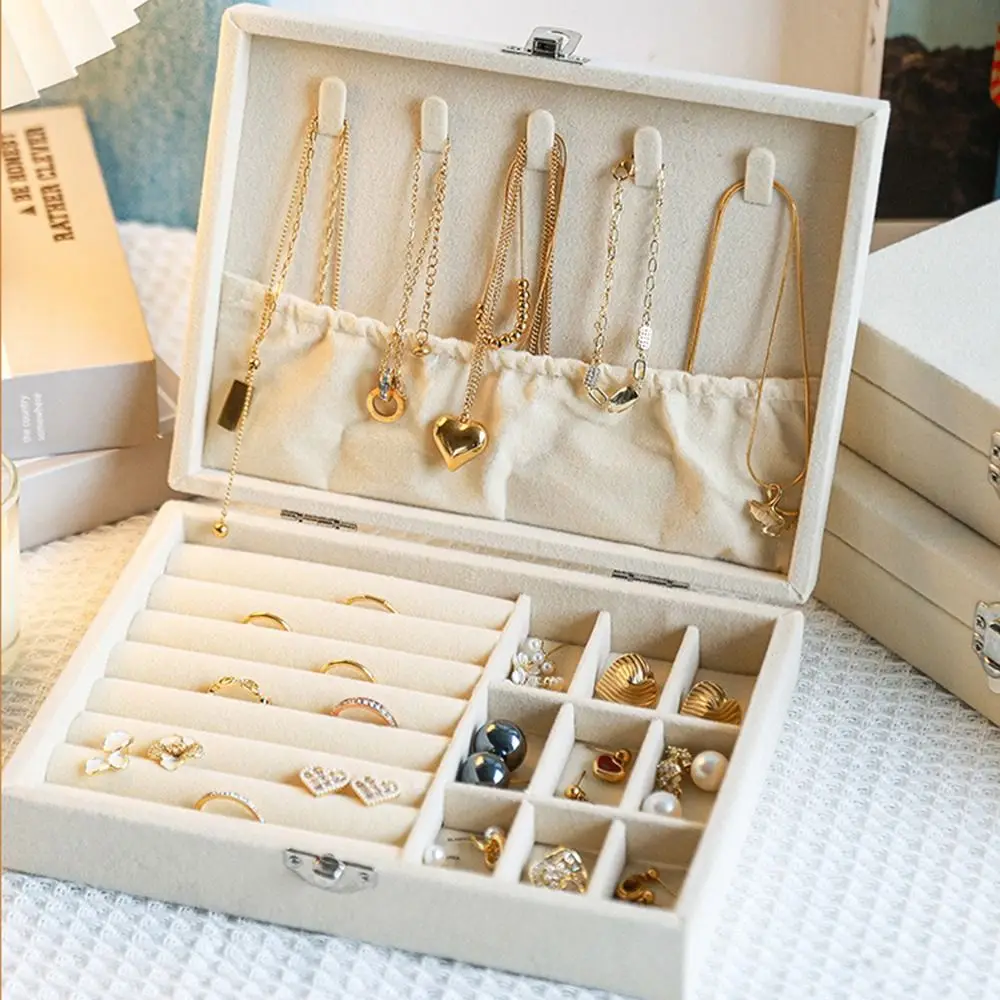 

Large Capacity Jewelry Storage Box Dustproof Flip Lid Portable Earring Organizer INS Space Saving Jewelry Display Holder Ring