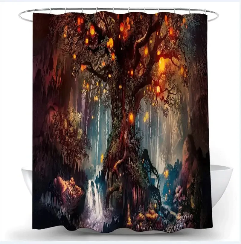 Dream Forest Shower Curtain Magic Trees Creative Design Art Scenery Modern Natural Waterproof Bathroom Decor Curtain