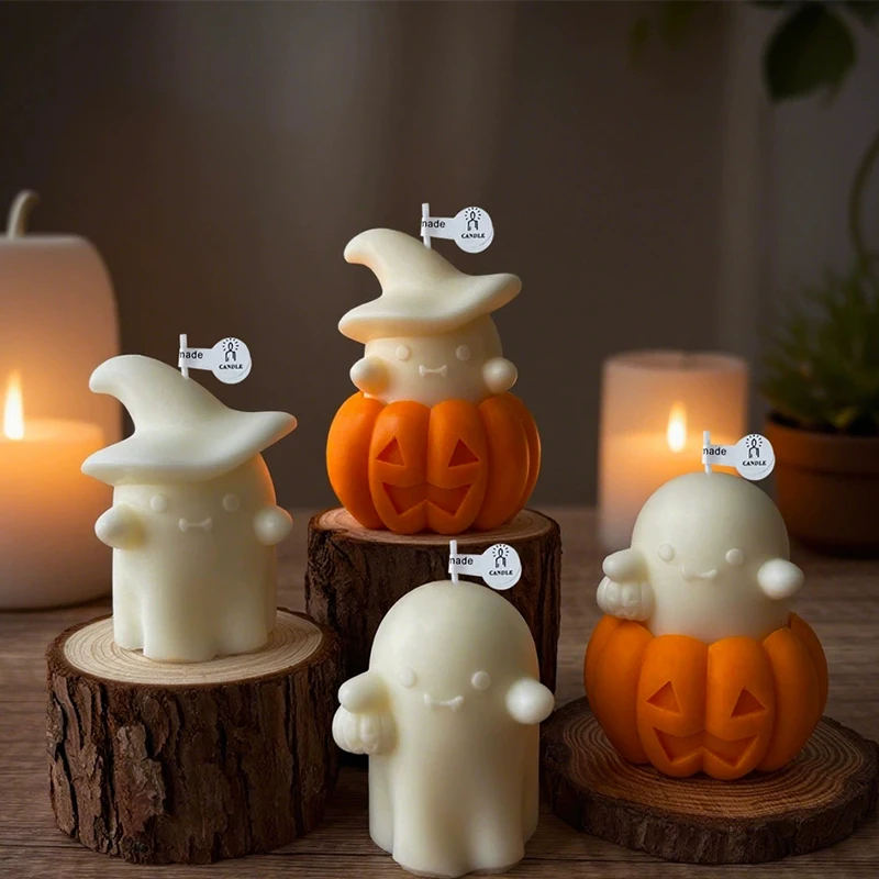 1Pc Halloween Ghost Pumpkin Scented Candle Soy Wax Smokeless Aromatherapy Decor Spooky Funny Home Ornament for Party Hot Sale