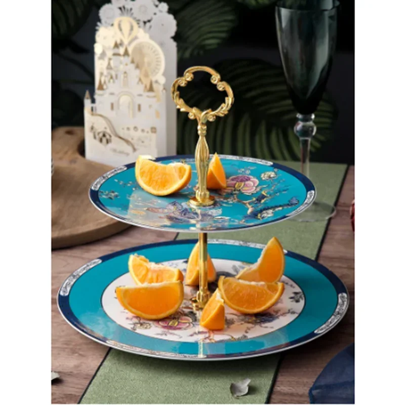 small luxury ceramic gold border double layer dessert dessert plate wedding cake birthday fruit plate