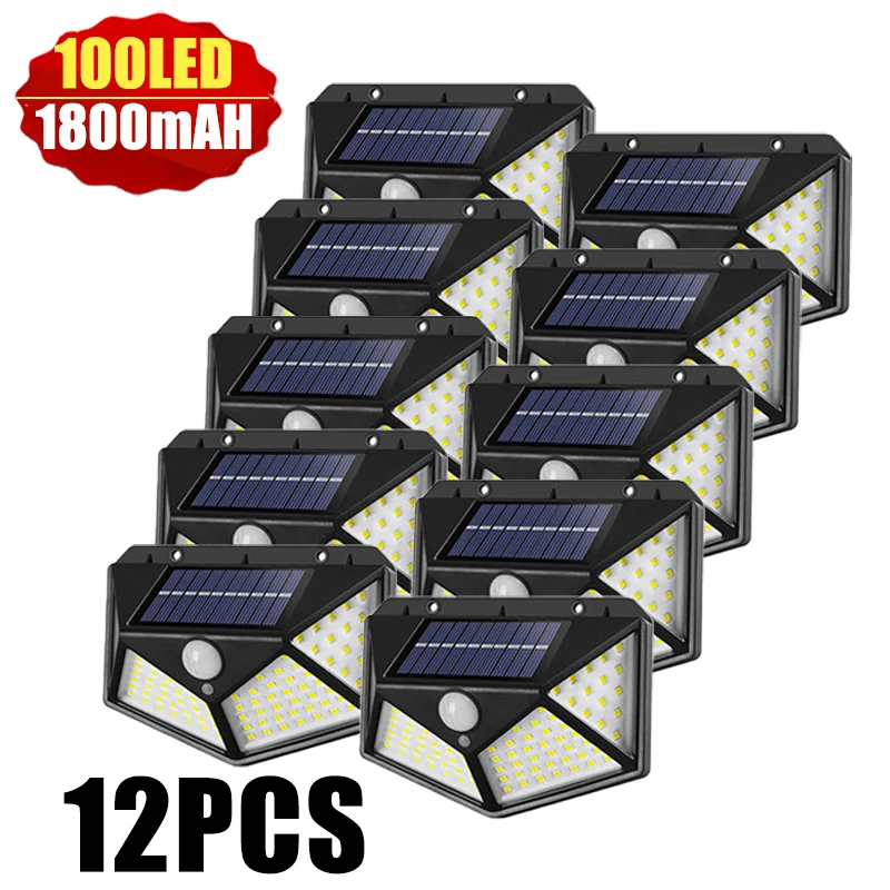 

100 LED Solar Wall Lights Outdoor Solar Lamp Waterproof Motion Sensor Solar Powered Sunlight Street Light for Garden Decoration