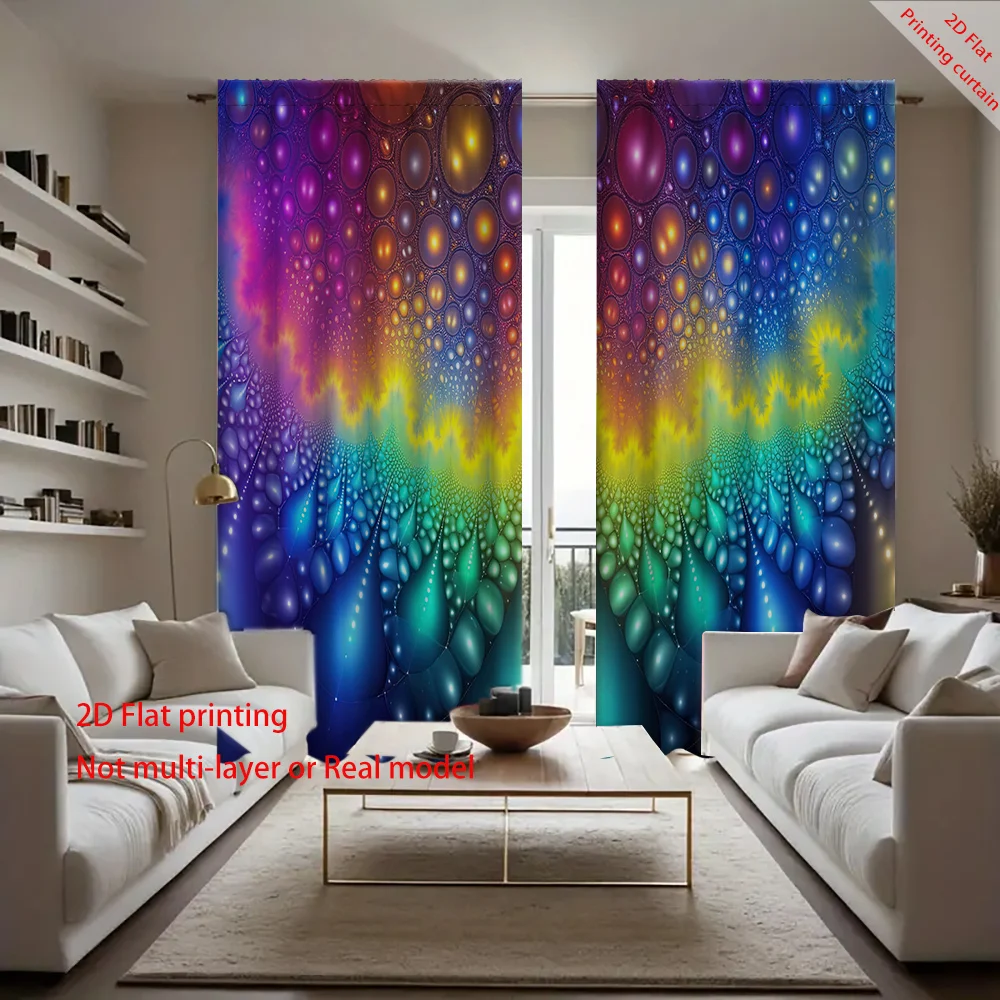 Colorful geometric fractal printed curtains, suitable for living rooms, bedrooms, offices, home decoration, blackout curtains