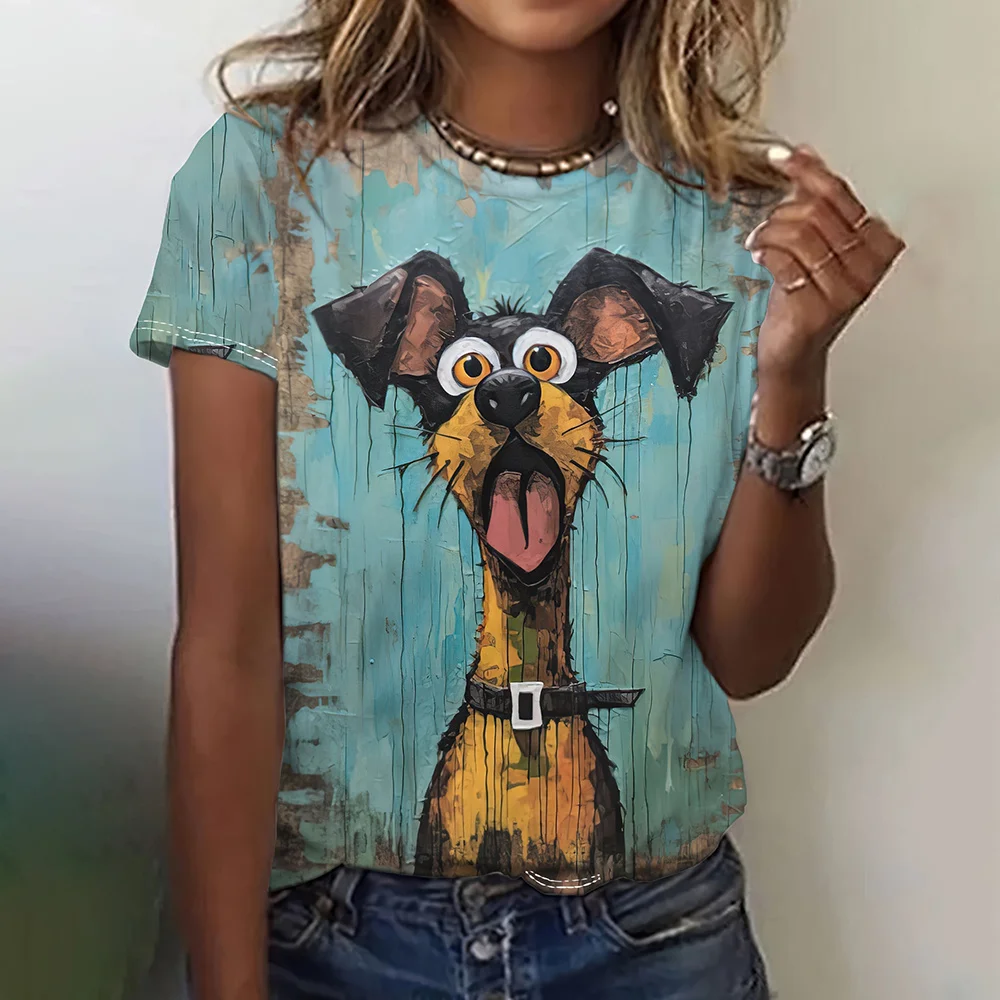 

Funny Animal Graphic Women's T Shirts Causal Short Sleeve Tops Women Kawaii Fashion Oversized Female Clothing Ladies Summer Tees