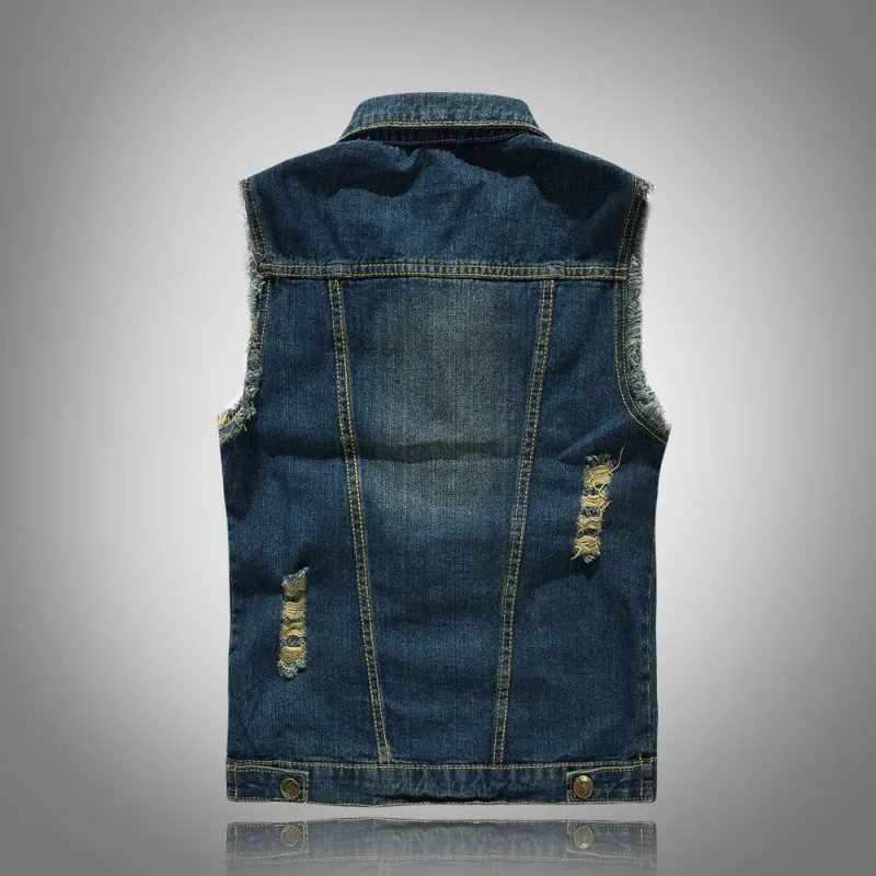 Men's Korean-style Slim-fit Trendy Men's Denim Vest Large-sized Export Motorcycle Vest Waistcoat Ripped Simple and Stylish New