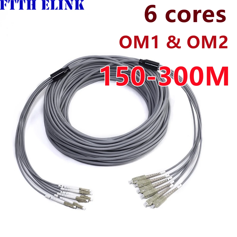 

150-300M 6 core Armored fiber patchcord OM1 OM2 MM 200M250M 6C SC LC FC STAPC multimode 6 fibers optical jumper cable ftthELINK