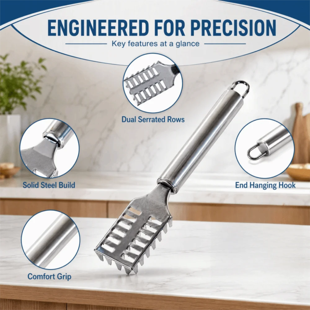 Stainless Steel Fish Scale Remover Handheld Serrated Sawtooth Fish Descaler Tool Portable Easy to Use Fish Skin Scraper