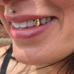 RACHELZ HipHop Classic Single Teeth Grillz Golden Tooth Caps Decor 14K Gold Plated Dental Grills Body Jewelry For Women Men