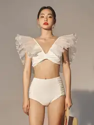 2023 New Sexy Solid Fold Design One Piece Swimsuit Summer Women White Ruffle Monokini Beachwear Lady Bikini Bathing Suit