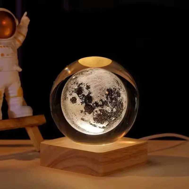 Crystal Round Planetary System Ball Light Business Gift Light Emitting Diode Light Wood Base Honor