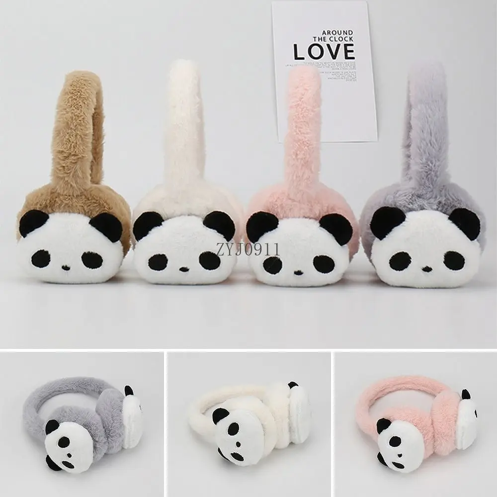 Penutup Telinga Mewah Panda Lucu Musim Dingin Penutup Telinga Hangat Berbulu Penghangat Telinga Kasual Dapat Disesuaikan untuk Pria Wanita
