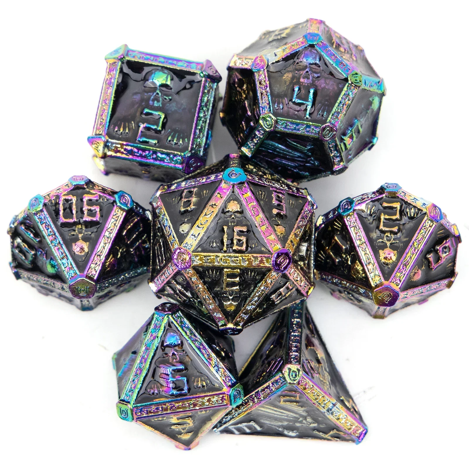 

7 Pcs Copper Black Skull Metal Dice Solid Metal Polyhedral Dice Set Suitable for Role-Playing RPG Board Game Card Game