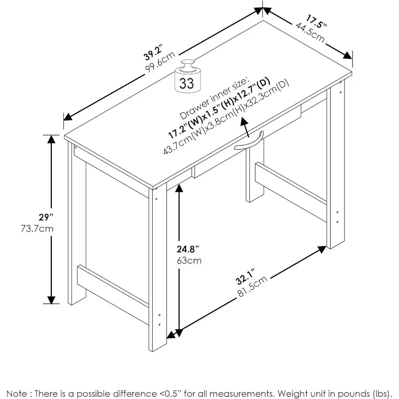 Writing Desk for Residential Use with DrawerBlack, Large