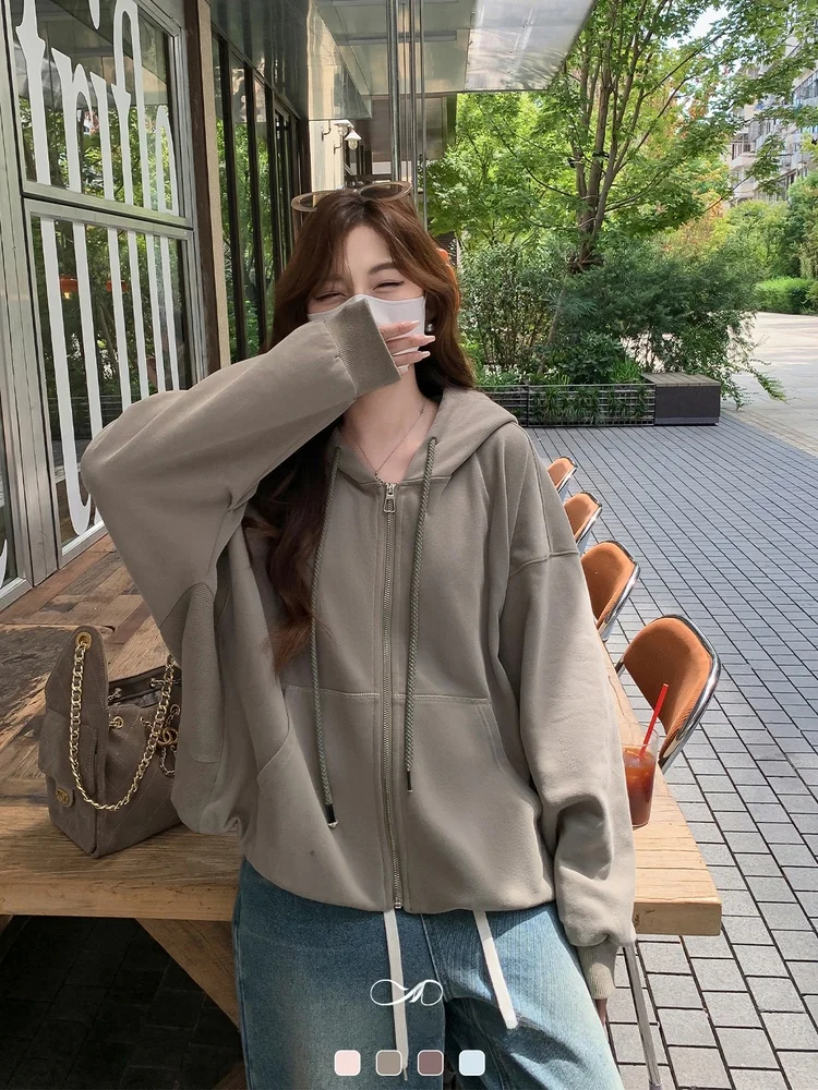 

Женская толстовка Maixi больших размеров с рукавами «летучая мышь», свободный повседневный топ, осенняя верхняя одежда, смесь полиэстера и хлопка, на молнии