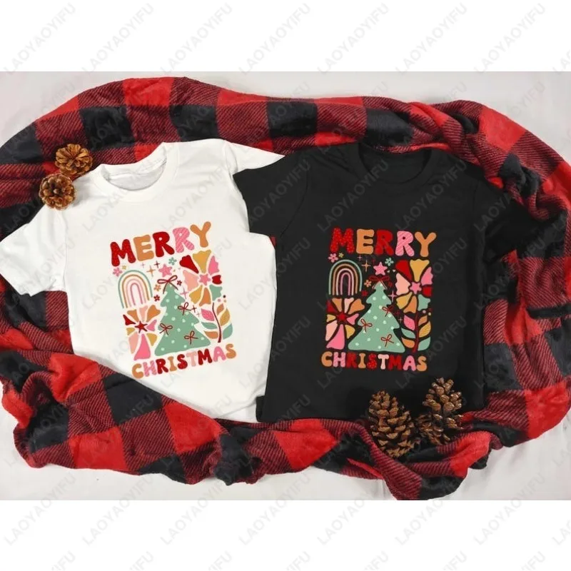 

С Рождеством, женские и мужские хлопковые футболки, милые унисекс праздничные семейные новогодние рождественские елки Camisetas Harajuku, креативная трендовая футболка