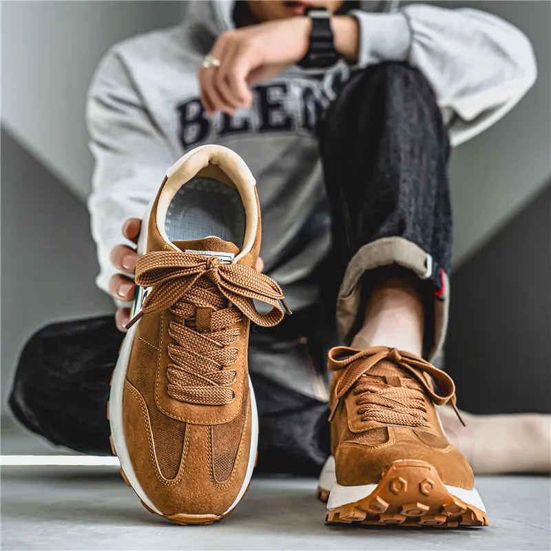 Fashion Brown Men's Sneakers 2025 Outdoor Platform Running Shoes For Men Chunky Trainers Comfortable Athletic Sports Shoes Men