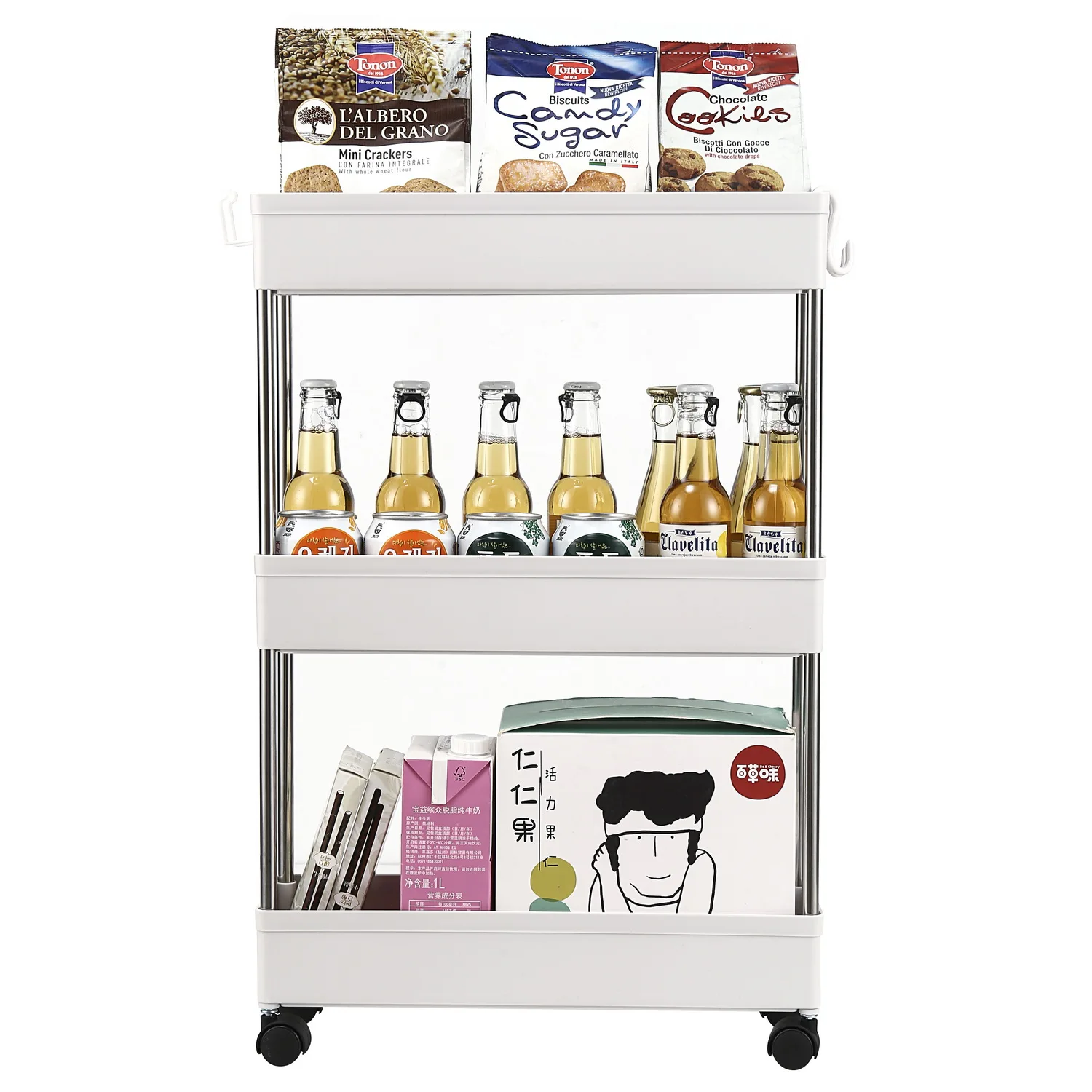 3-Layer Ultra-thin Mobile Multi-Functional Slim Storage Cart Suitable For Kitchen Bathroom Room Narrow Plastic Stainless Steel