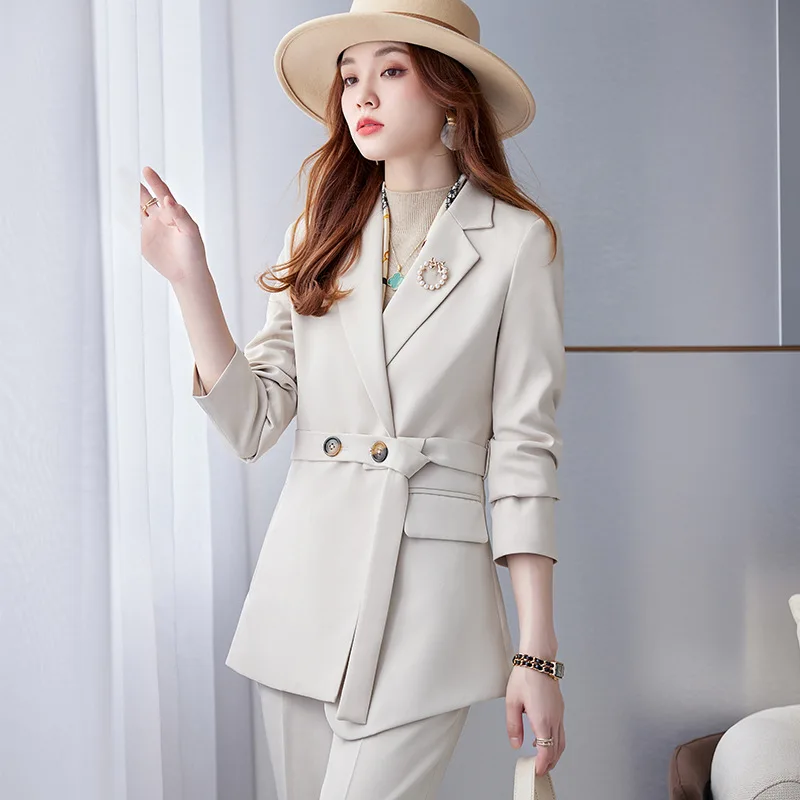 

Long Sleeve Fashion Slim Fit Slimming Female Boutique Suit Two-Piece Set Work Uniforms White Collar Office Wear Suit