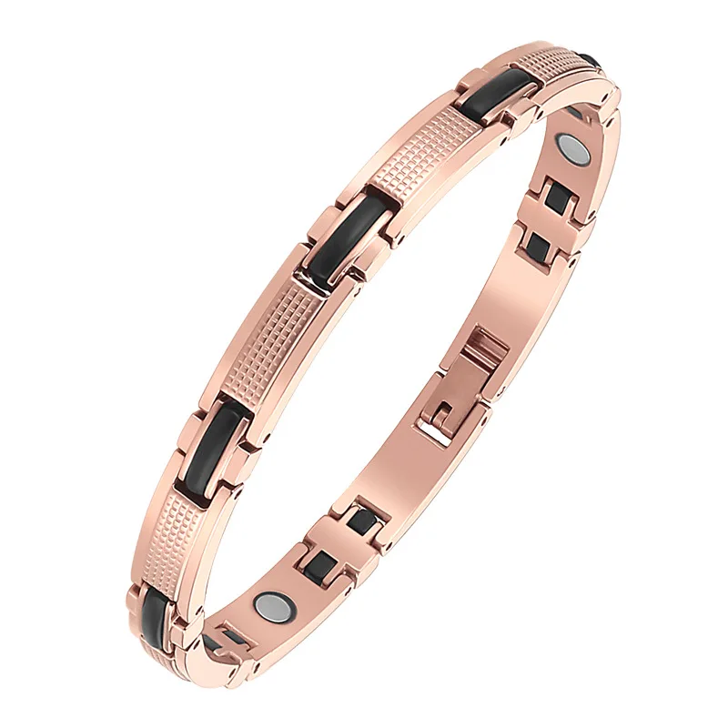 Moocare Simple Fashion Inlaid Silicone Rose Gold Stainless Steel Men's And Women's Lovers Bioenergy Magnet Bracelet