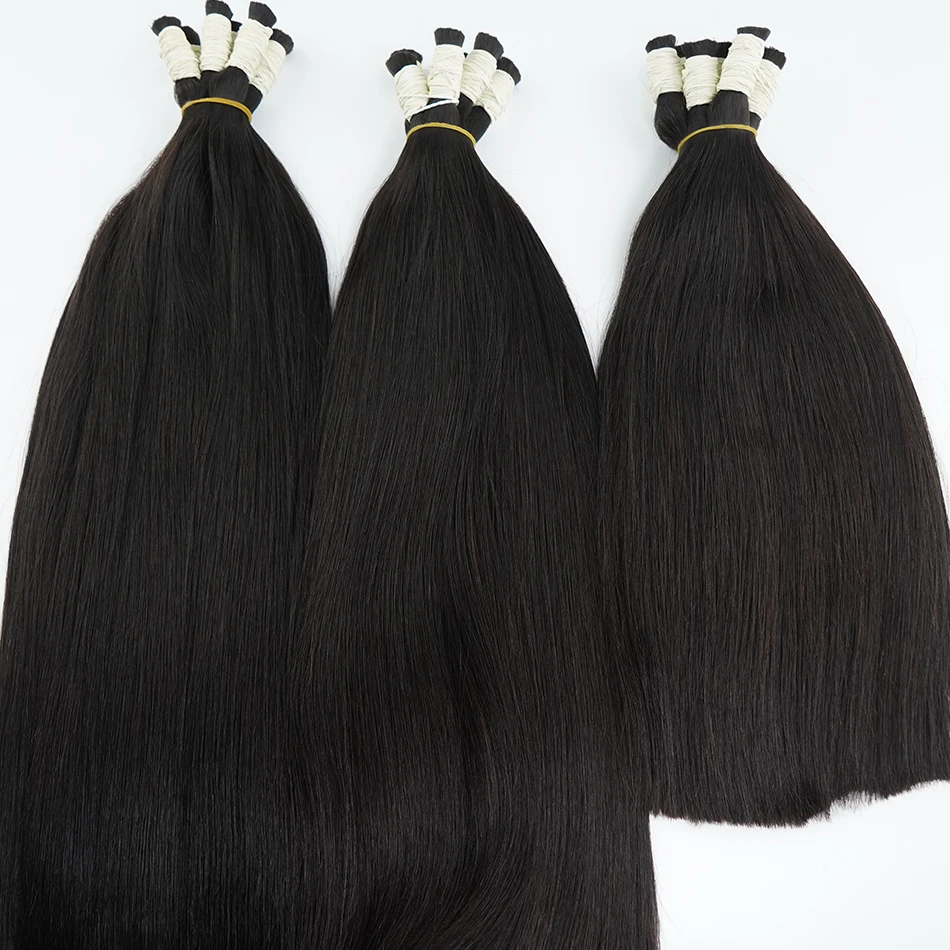 12A 레미 100% 인모 베트남산 웨이브 내추럴 블랙 본 스트레이트 생모 연장 미가공 인모 땋기용 헤어