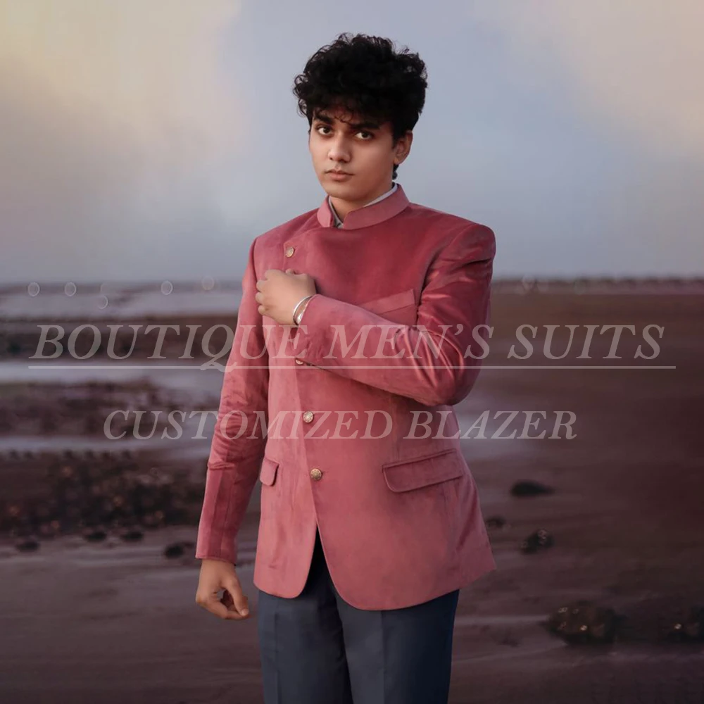 

Luxury Men's Suits 2 Piece Jacket Pants Sets Fashion Single Breasted Stand Lapel Slim Fit Male Clothing Daily Velvet Blazer