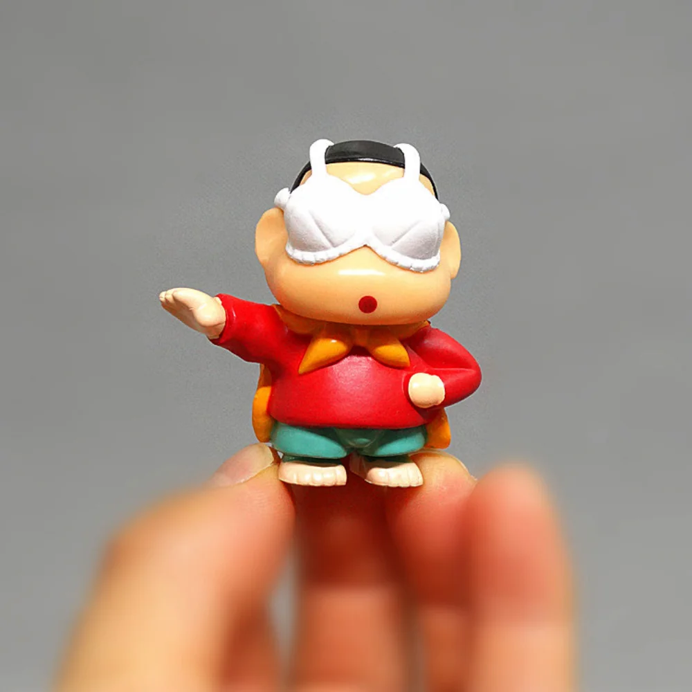 Bandai Crayon Shin-Chan Anime Figures Japanese Set of 10 Fishing Puppy Kawaii Mini Size Suit Figurines Collectibles Gifts