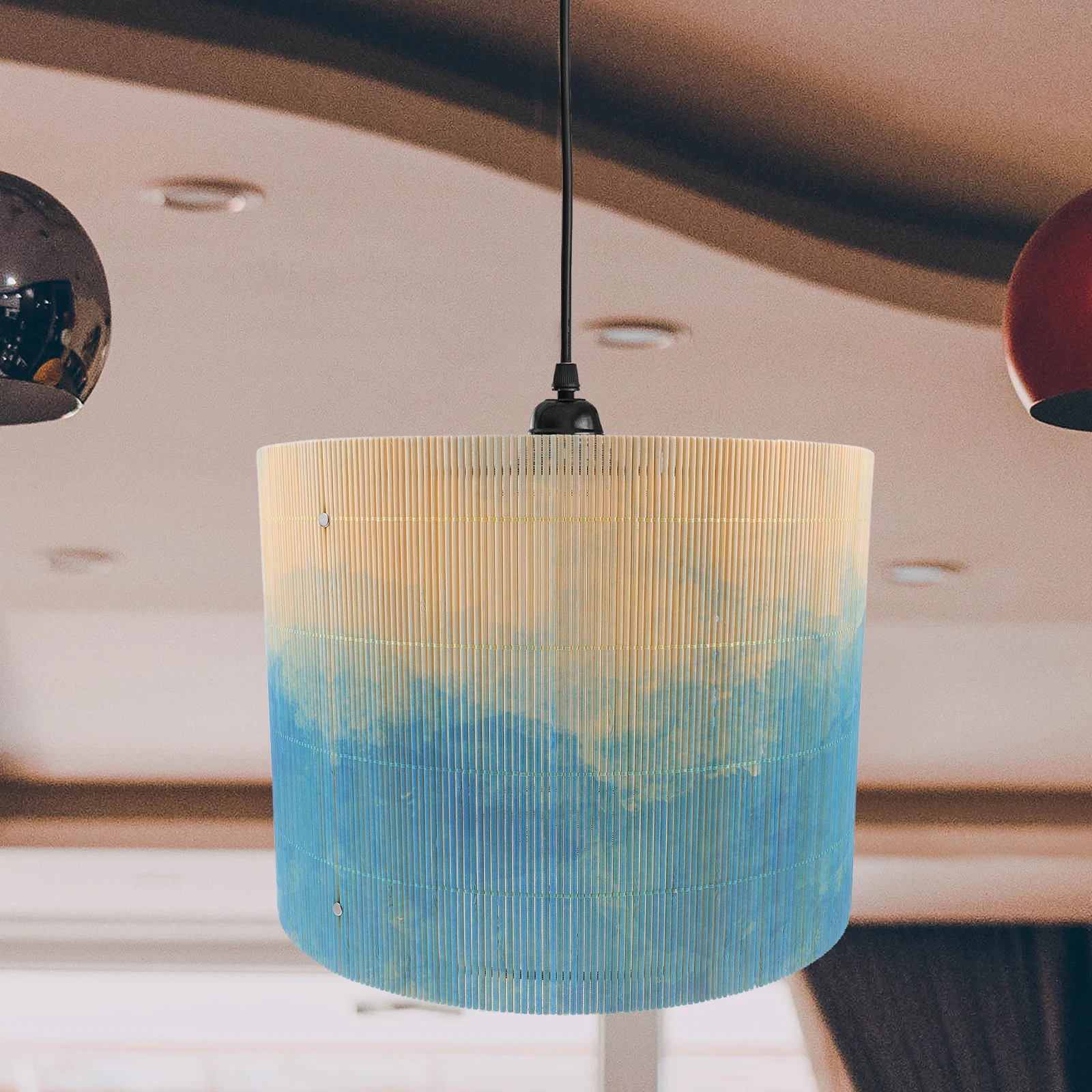 

Unique Bamboo Lamp Shade Watercolor Printed Decorative Light Fixture For Home Replacement Large Modern Barrel Chinese Style