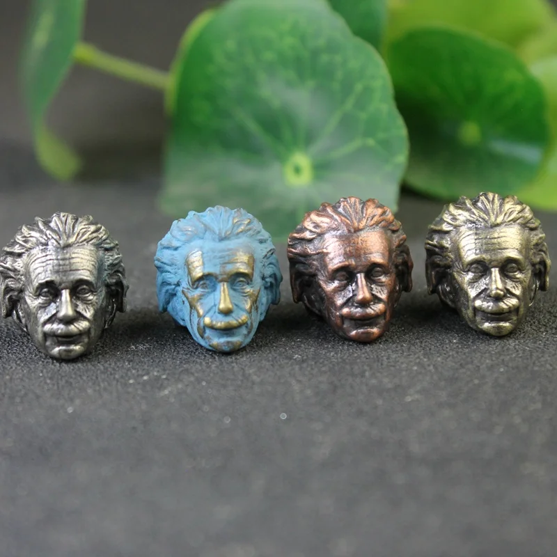 EDC Brass Great Physicist Head Sculpture Knife Bead Lanyard Pendants Charms Paracord Bead DIY Umbrella Rope Bracelet Accessories