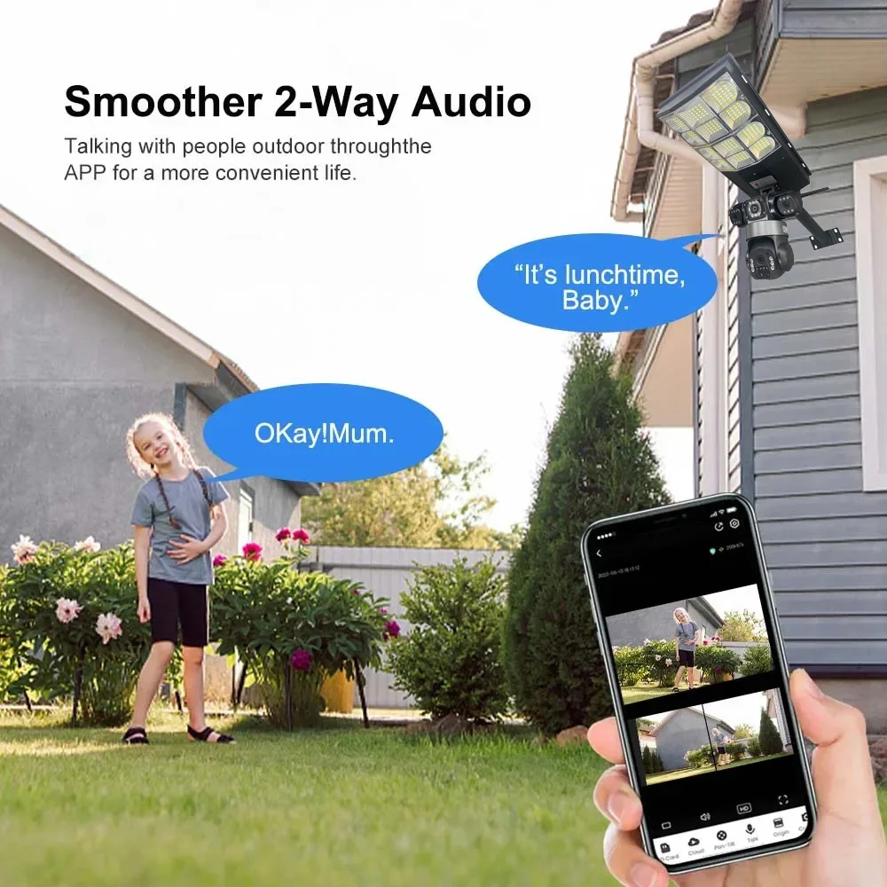 태양광 카메라 LED 가로등 4G 심카드 3렌즈 V380 프로 PIR 인체 감지 보안 알람 CCTV 야간 투시 야외 녹화기