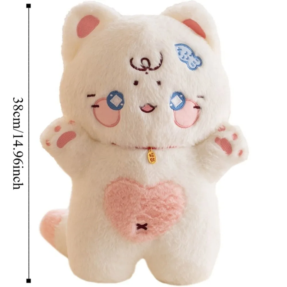 富を引き寄せる可愛い猫ぬいぐるみ PPコットン 手を振る白猫ぬいぐるみ枕 38cm ソフト黒猫ぬいぐるみ 子供 女の子向け