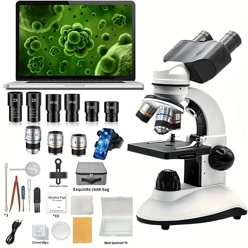 Children's Microscope,Optical Instrument Binocular Microscope 40X-2000X for Laboratory School Home Education Adult Microscope