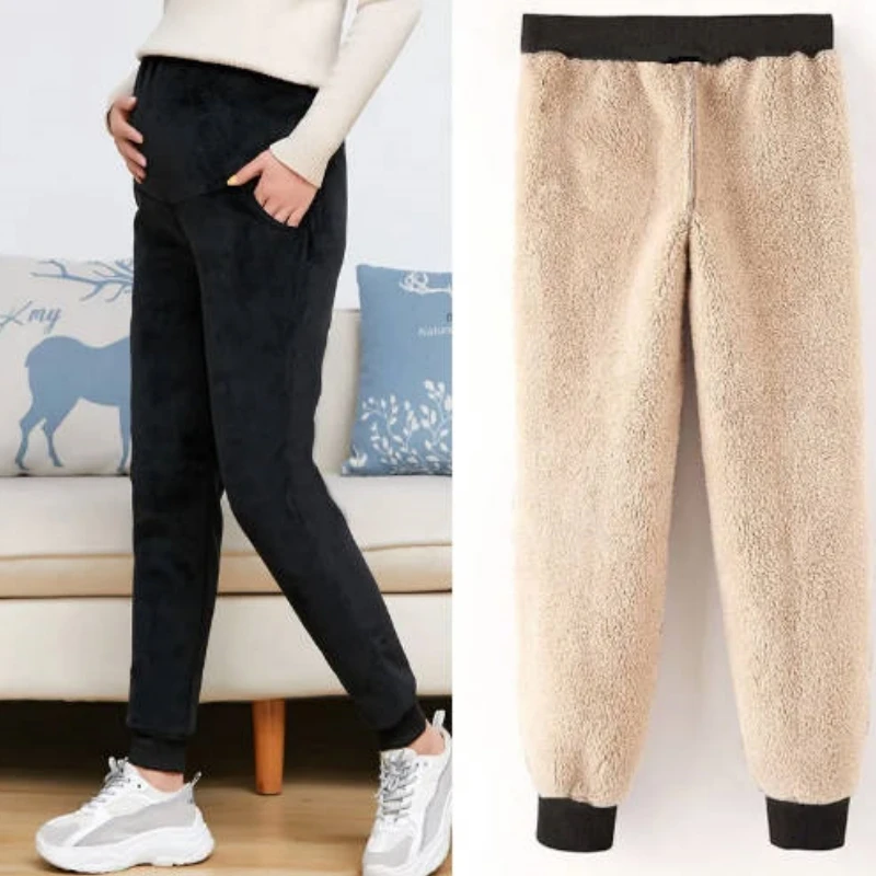 Thick Fleece Pregnant Women's Pants Winter Adjustable Waist Pant Belly Support Maternity Women Trouser Used Under 10 Celsius