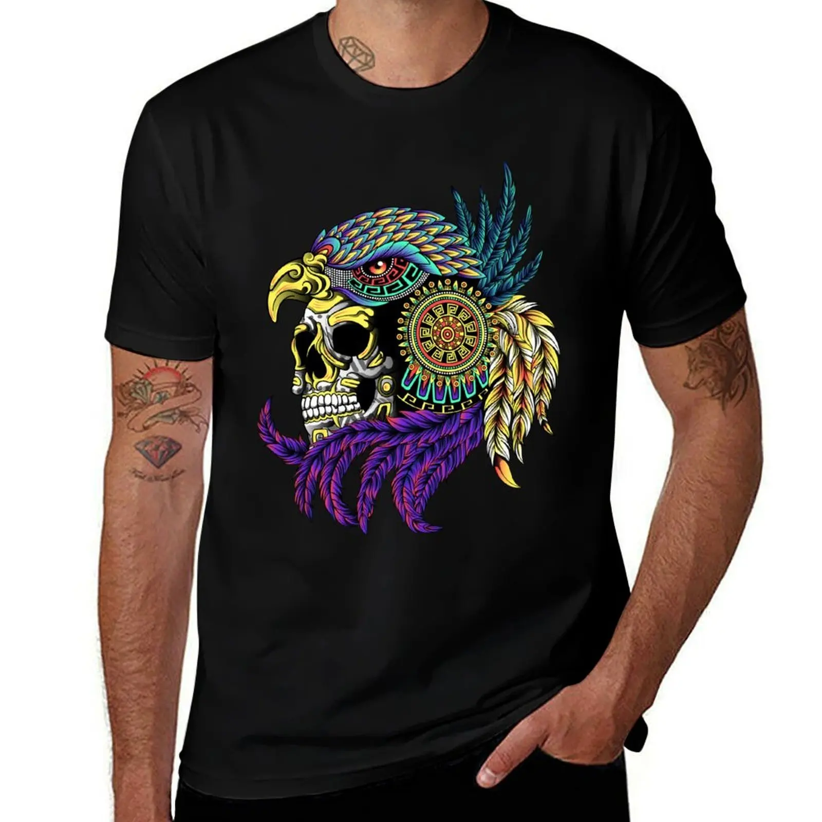 

skull eagle warrior aztec T-Shirt t shirt man plain t shirts for man graphic vintage T-Shirt