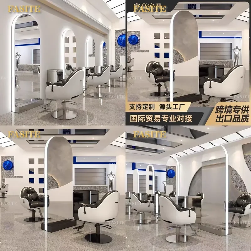 For Barber Shop Mirror Table Single Double Sided Hair Wall Floor Standing Mirror with LED Light