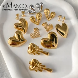 eManco Golden Heart Earrings Set Stainless Steel Stud Piercing Earrings Hip Hop Minimalist Style for Women's Jewelry