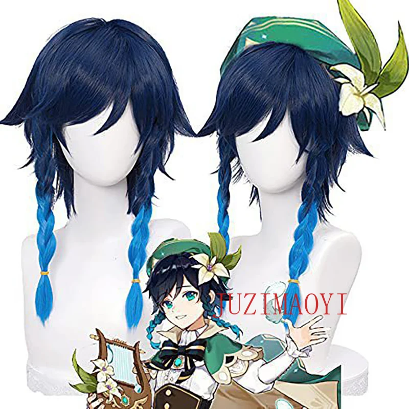 

Genshin Impact Venti Косплей Парик Унисекс Синий Парик Косплей Аниме Косплей Коса Парики Термостойкие Синтетические Парики Хэллоуин