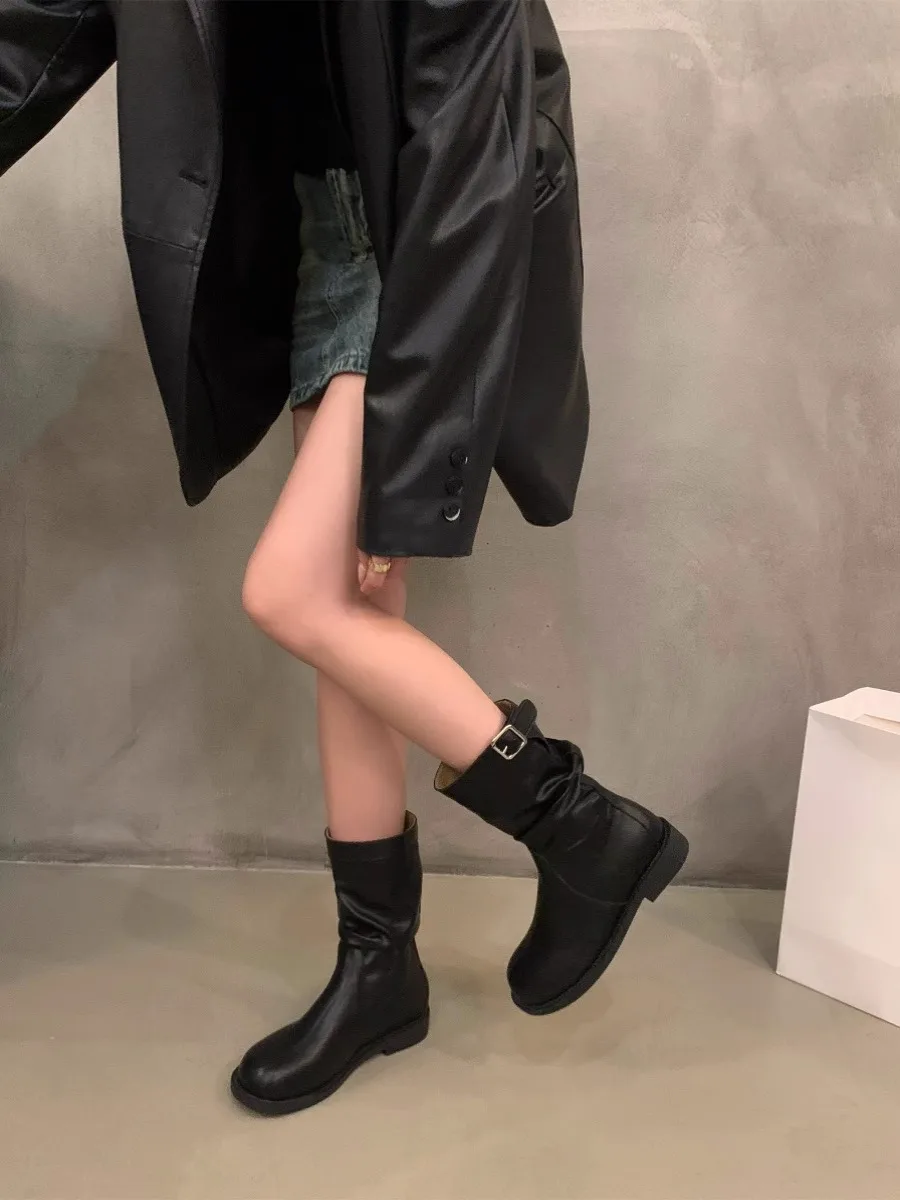 

Рыцарские сапоги до середины икры в стиле ретро, женские рыцарские сапоги, осень-зима 2024, новые осенне-зимние сапоги на подкладке Fce, модные корейские сапоги...