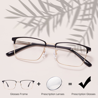 Men Fashion Photochromic Anti-blue Light Prescription Eyeglasses Metal Rectangle Office Computer Reading Driving Myopia Glasses