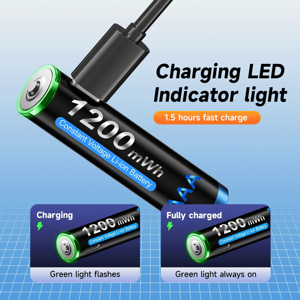 Batteria ricaricabile agli ioni di litio AAA da 1,5 V ad alta capacità Batteria al litio USB da 1200 mAh per tastiera giocattolo Mouse wireless con telecomando