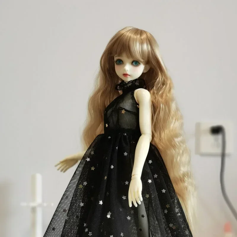 1/3 1/4 1/6 1/8 ke er BJD sd poupée perruque noir haute température fibre résistant à la chaleur fil longue frange droite poupée cheveux