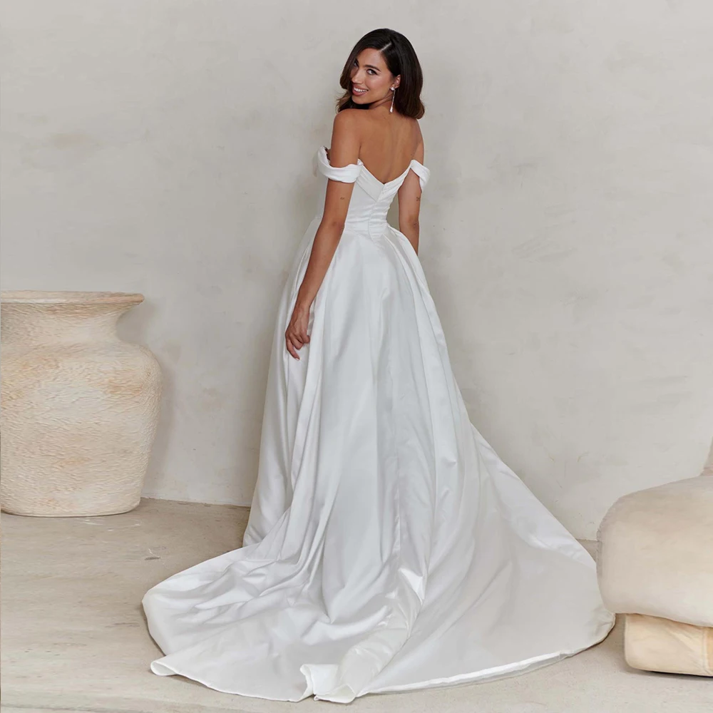 Vestidos De Novia blancos simples personalizados sin mangas para mujer, Vestidos De Novia sin tirantes, corte en A, sin espalda, 2025