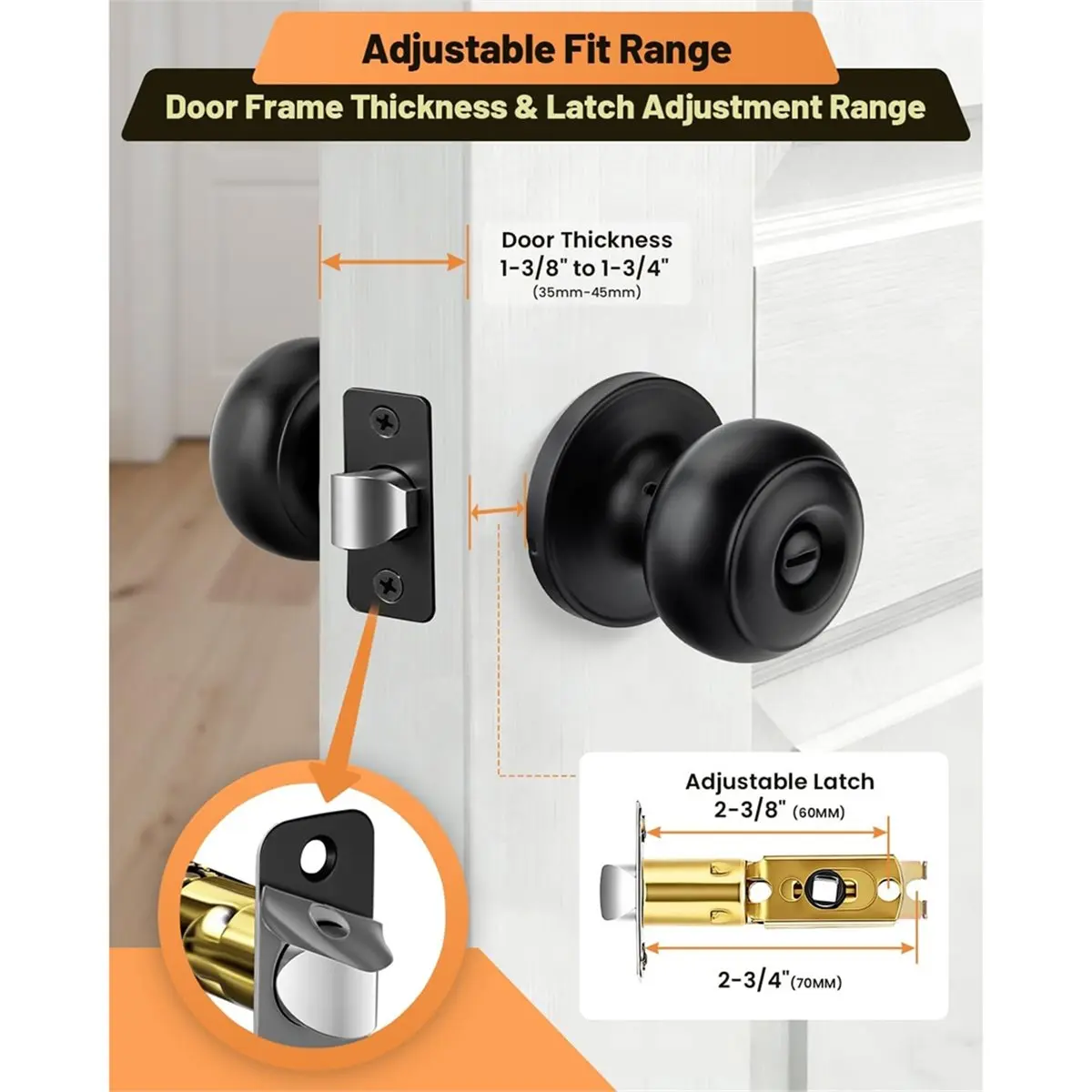 Utility Design 2Pack Door Knobs, Privacy Door Knobs Interior Door Knob for Bedroom/Bathroom Keyless Doorknobs Interior/Exterior