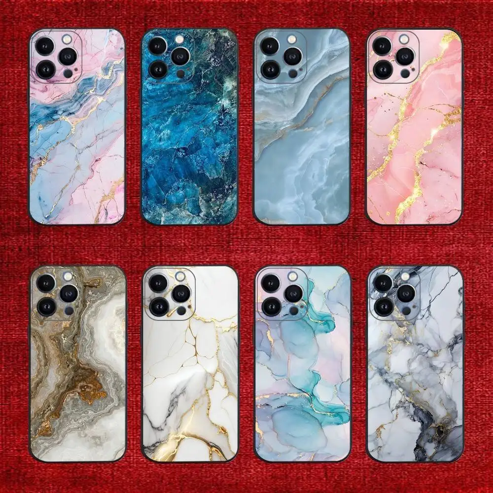 

Marble Phone Case For iPhone 16e,16,15,14,13,12,11,Pro,X,XS,Max,XR,Plus,Mini Soft Black Cover
