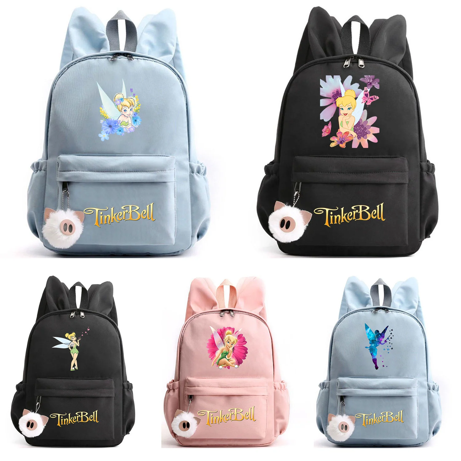 Disney Tinker Bell Backpack for Girl Boy Student Teenager Rucksack Women Casual School Bags Travel Rabbit Ears Mochila