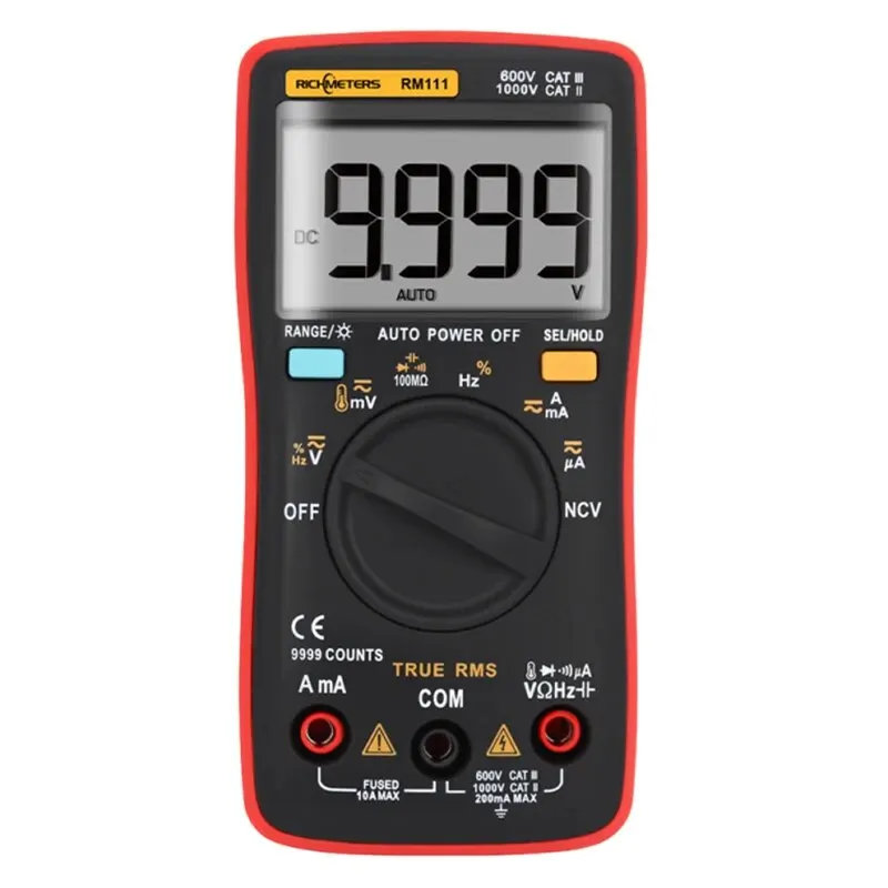 RM111 Auto Range Digital Multimeter AD/AC Voltage 9999 Counts LCD Display Backlight Diode Test Temperature True Rms