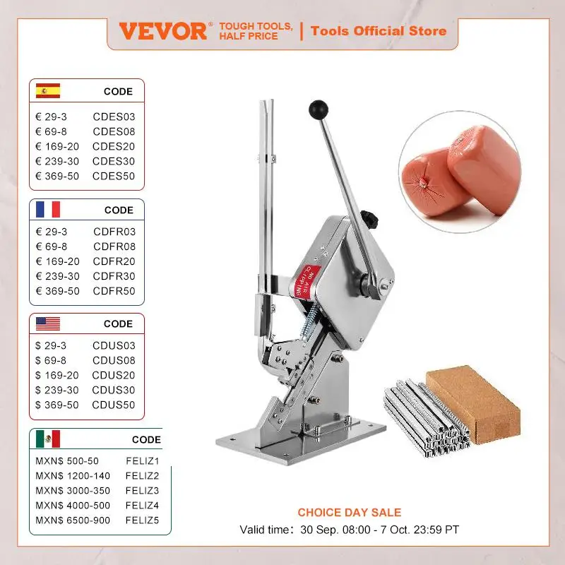 VEVOR U-shape Sausage Clipper Manual Plastic Bag Clipping Maker Strapping Machine for Supermarkets Bakeries Meat Packing Tools