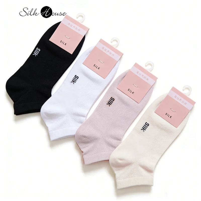 Women's Casual New Natural Mulberry Silk Mesh Breathable and Comfortable Skin Friendly Thin Short Tube Socks
