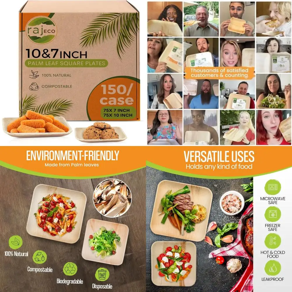 

Одноразовые квадратные тарелки из пальмовых листьев, 50 шт., 10 и 7 дюймов, прочные и декоративные, идеально подходят для массовых мероприятий и экологически чистых столовых принадлежностей