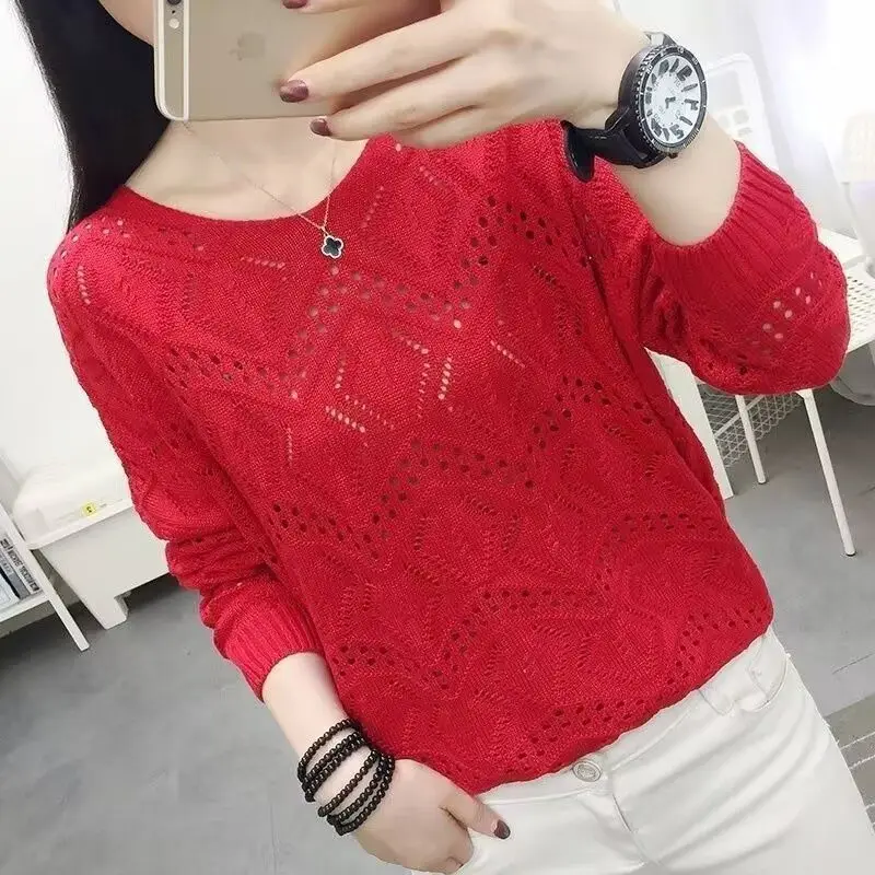 New Women\'s V-neck Hollow Knitted Shirt for Women Thin Edition, Early Autumn Top Versatile Hoodie Trendy Outfit