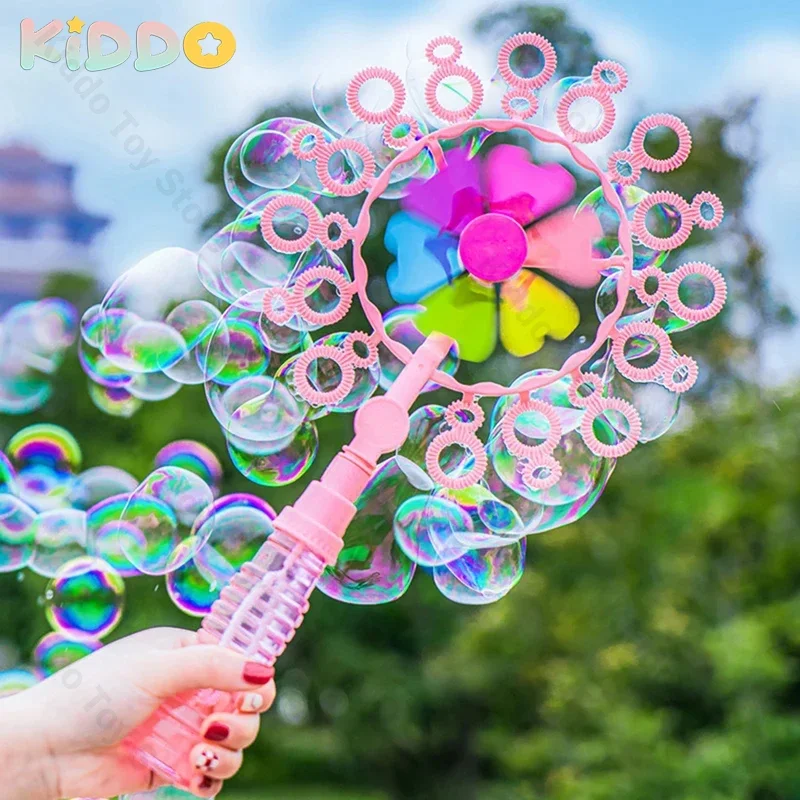 

Hand Held Windmill Bubble Guns Sosp Bubble Machine Portable Kids Pop Toys Colorful Bubble Blowing Stick Toys for Boys Girls Gift