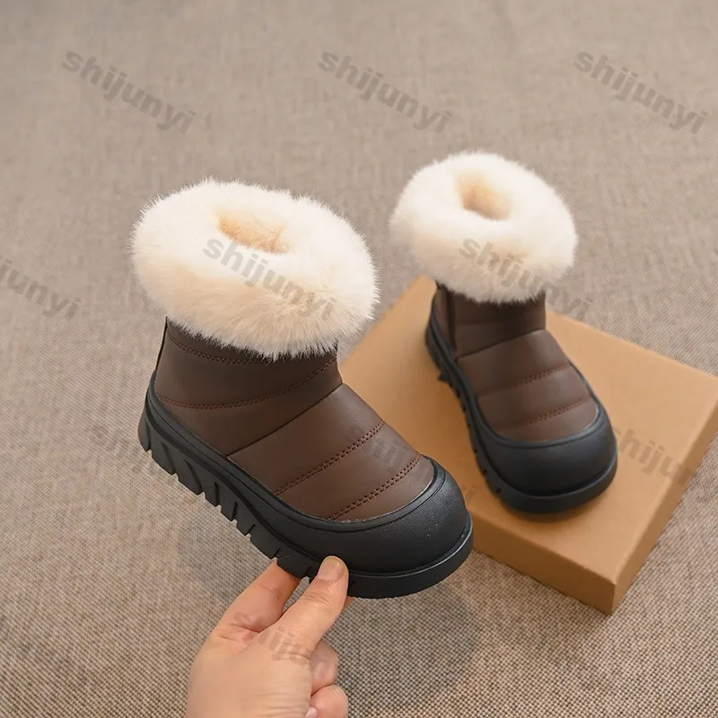 Winter Children\'s Boots Korean Warm Plush Outdoor Snow Boots New Comfortable Cold Proof Anti Slip Waterproof  Warm Short Boots